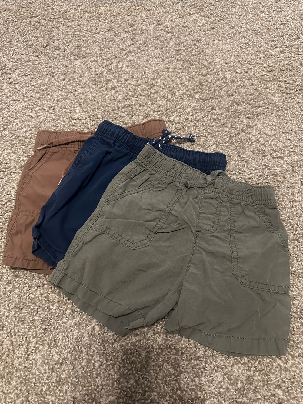 Kids Casual Elastic Waist Shorts - Olive, Navy, Brown